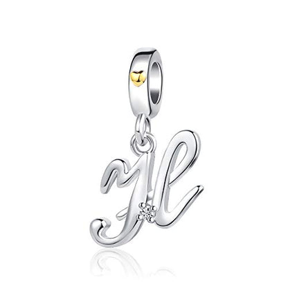 Silver Initial A-Z Letter Charm Compatible Pandora Charm Bracelets for Women Jewelry - style: H