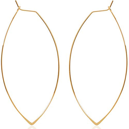 Marquise Large Hoop Earrings for Women | Plated in 18K Gold or 925 Sterling Silver, Hypoallergenic and Safe for Sensitive Ears - color: 3" inch - 18K Gold Plated