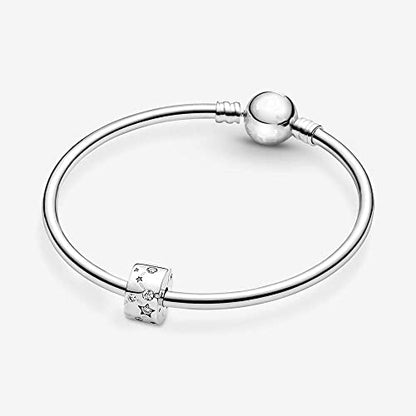 925 Sterling Silver Charms for Bracelets Necklaces Dangle Pendant With 5A Cubic Zirconias Bead Charm for Women DIY Jewelry - style: Star fixing clip