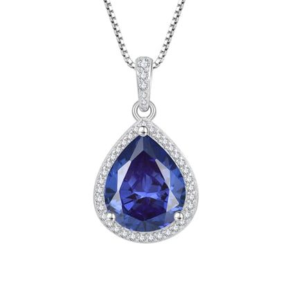FJ Teardrop Pendant Necklace 925 Sterling Silver Birthstone Jewelry for Women - color: 12 December-Tanzanite