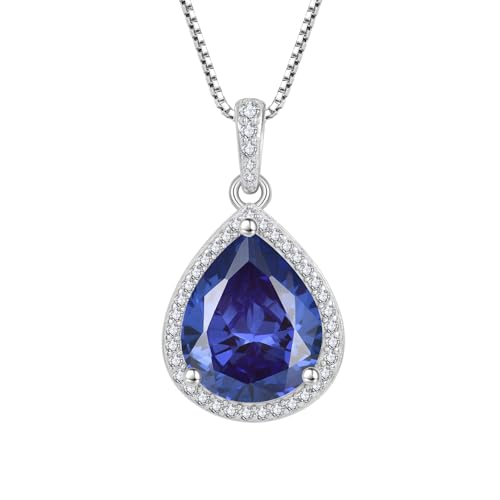 FJ Teardrop Pendant Necklace 925 Sterling Silver Birthstone Jewelry for Women - color: 12 December-Tanzanite