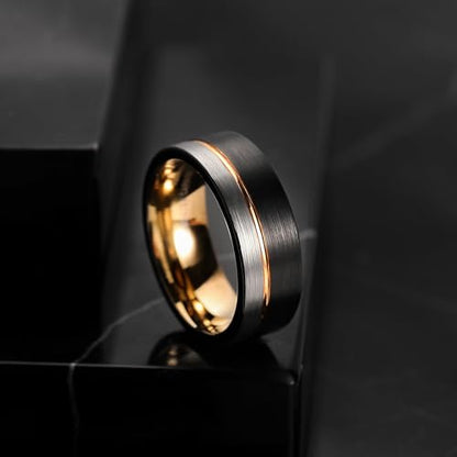 King Will Mens Tungsten Carbide Wedding Band with Groove Design | 6/7/8mm Width, Grooved, Comfort Fit, Everyday Wear - color: 8mm