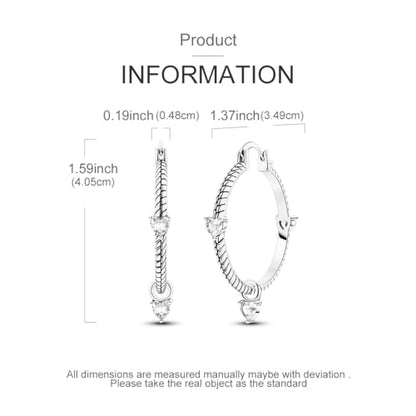 Parmuz 925 Sterling Silver Earrings Hoops for Women Ladies Simple Lightweight Twisted Medium Hoop Earrings With Cubic Zirconia Hypoallergenic Jewelry for Her - color: black silver