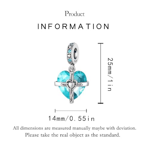 Birthstone Charms 925 Sterling Silver Heart Charms for Bracelets and Necklaces Birthday Day Christmas Gifts For Women - color: L-December