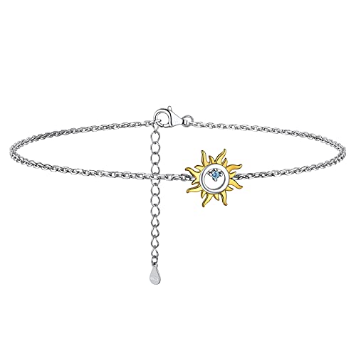 PROSILVER 925 Sterling Silver Ankle Bracelets For Women, Stylish Chain Anklets, Summer Beach Jewelry, 8.6-10.6 Inch Adjustable, Come with Box - style: 01 Sun Anklet