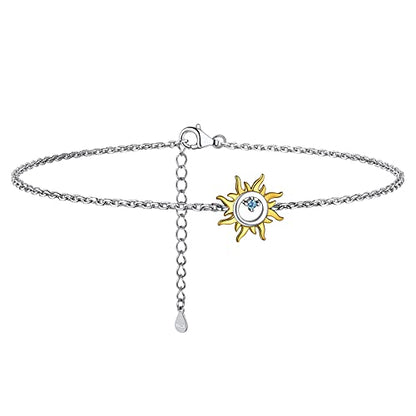 PROSILVER 925 Sterling Silver Ankle Bracelets For Women, Stylish Chain Anklets, Summer Beach Jewelry, 8.6-10.6 Inch Adjustable, Come with Box - style: 01 Sun Anklet