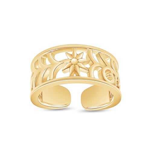 Adjustable Flower Toe Ring for Women | Metal: Sterling Silver - color: yellow-gold