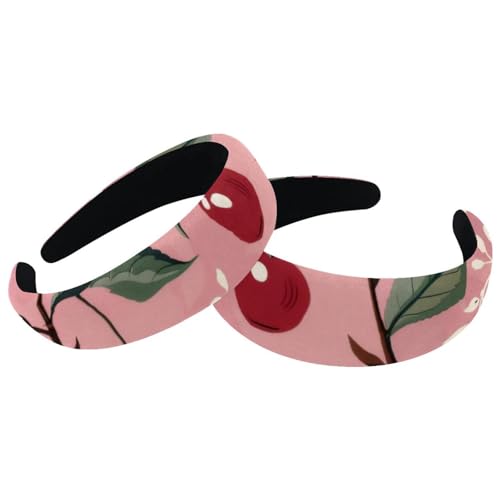 2 Pcs Wide Padded Headband Velvet Headbands Puffy Thick Hairbands Soft Hair bands for Women Girls Hair Accessories for Teen Girls,Cherry Flower Fruits - color: Multi-colored 13