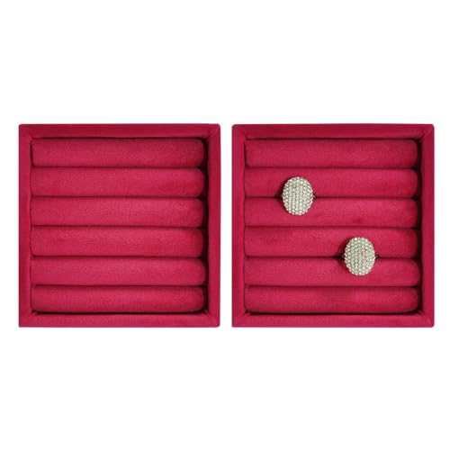 SCIKHETF Velvet Ring Earrings Studs organizer Tray Small Ring Insert Display Tray 5 Slots Stackable (Rose Red) - color: Rose Red