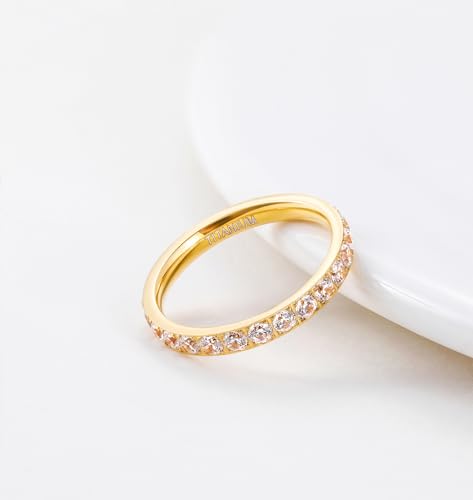 TIGRADE 3mm Women Titanium Engagement Ring Cubic Zirconia Eternity Wedding Band Size 3-13.5 - color: Gold