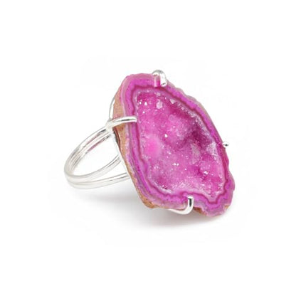 Geode Ring Set with Agate and Quartz Crystals,Stone Sizes 25-30mm - color: Pink, style: 1