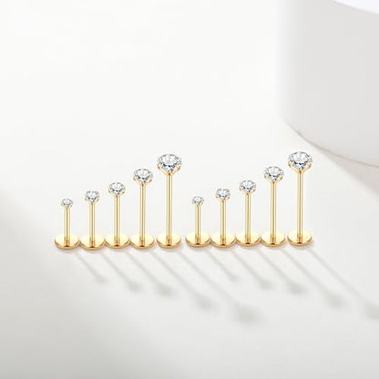 Aumeo 20G 18G 16G Threadless Push in Nose Rings Studs Surgical Steel Labret Jewelry Monroe Lip Rings Studs Medusa Ashley Piercing Jewelry for Women - color: Gold, size: 20g*6/7/8/10/12mm