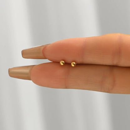 Dainty Stud Earrings for Women 18K Gold Plated Tiny Ball Stud Earrings Minimalist Bead Studs for Women - size: Ball 3MM