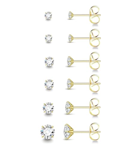 20G Hypoallergenic Surgical Steel Square Pearl Ball CZ Flat Back Stud Earrings for Sensitive Ear, Lightweight Shiny Earrings Studs for Helix Tragus Cartilage Multiple Piercing - color: Gold-I