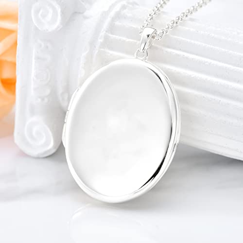 SOULMEET 10K 14K 18K Solid White Gold/Silver Minimalist Style/Infinity Sunflower Heart/Oval Locket Necklace That Holds 1 or 2 Pictures Personalized Photo Locket Necklace Letters Engraving - style: E2-White gold oval locket+photo