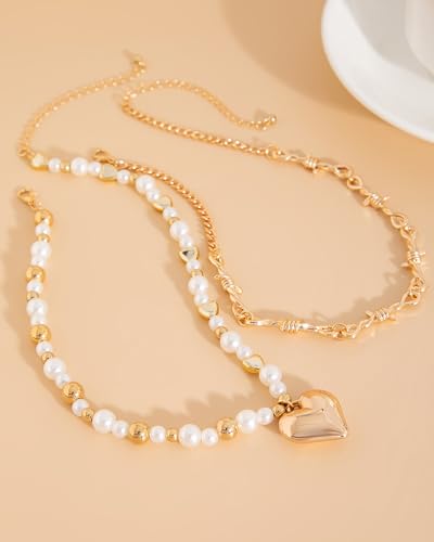 Gold Layered Necklaces for Women Chunky Layered Gold Link Chain Necklaces Trendy Paperclip Herringbone Toggle Clasp Necklace Statement Jewelry Accessories for Her - color: A7:gold barbed wire necklace