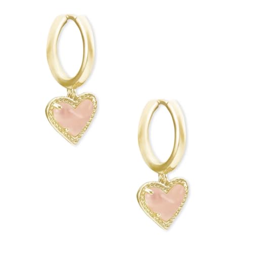 Kendra Scott Ari Heart Huggie Earrings for Women, Fashion Jewelry - color: GOLD - ROSE QUARTZ