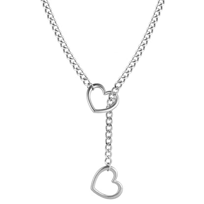 Heart O-ring Slip Chain Necklace For Women Handmade Punk Heart Slip Chain Choker Necklace Stainless Steel Cuban Chain Necklace Punk Rock Collar Necklace Adjustable Lariat Y Necklace ﻿ - color: Silver