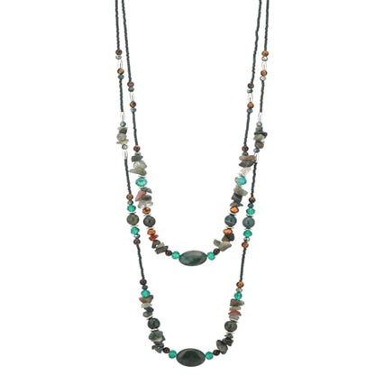 Noessla Boho Long Beaded Necklaces for Women Double Layer Chunky Irregular Stone Beads Strand Statement Jewelry Mothers Day Gifts - color: Dark Green