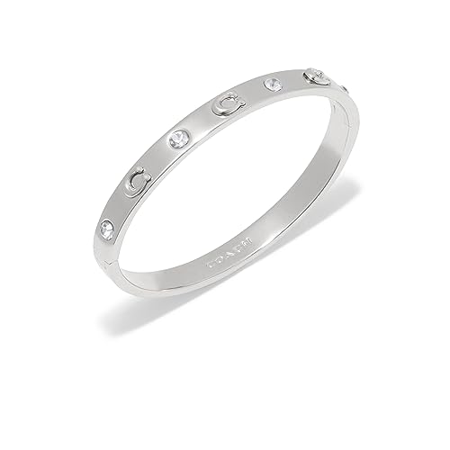 COACH Women's Signature C Logo Hinged Bangle Bracelet - color: Rhodium