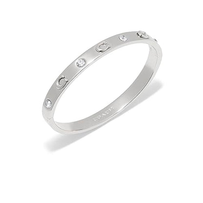 COACH Women's Signature C Logo Hinged Bangle Bracelet - color: Rhodium