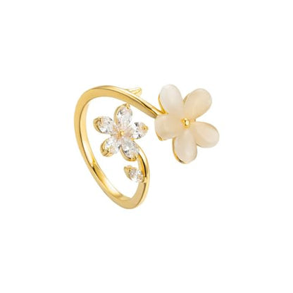 Kokoma Dainty Flower Ring for Women Sparkling Cubic Zirconia Daisy Open Statement Rings Pearl Chic Engagement Promise Ring Wrap Finger Band - color: White
