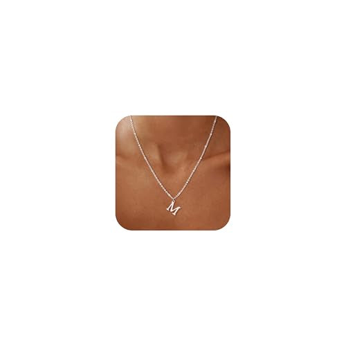 Initial Necklaces for Women - 14K Gold Silver Plated Letter Necklace Name Personalized Dainty Fashion Chain Non Tarnish Single Cute Pendant Necklace Charm Jewelry Gift for Women Her - color: Silver, style: M