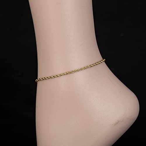kelistom 18K Gold/White Gold Plated Rope Chain Anklet, 3mm Stainless Steel Ankle Bracelets for Women and Men, 9 10 11 inches - color: 18K GOLD