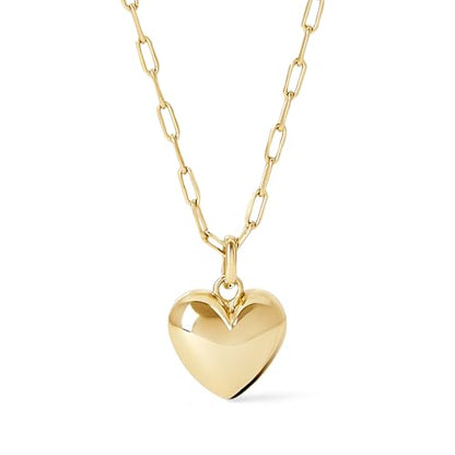 Ana Luisa Lev Puffy Heart Necklace for Women - Paperclip Chain w/ 14K Gold Plated & Silver Rhodium Plated Small Puffed Heart Pendant - Hypoallergenic, Water-Resistant, Tarnish-Free Jewelry - style: Paperclip Chain - Gold