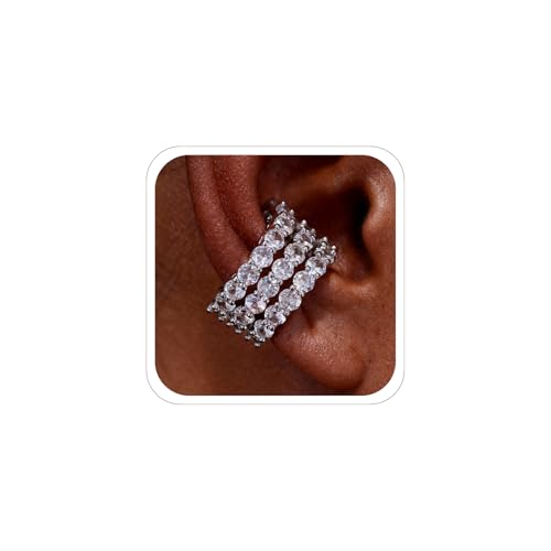 Ear Cuffs Non Piercing Gold Silver Earrings Cute Cubic Zirconia Sparkling Ear Cuff for Women Clip On Cartilage Huggie Earring Christmas Jewelry Costume - color: Silver-Three