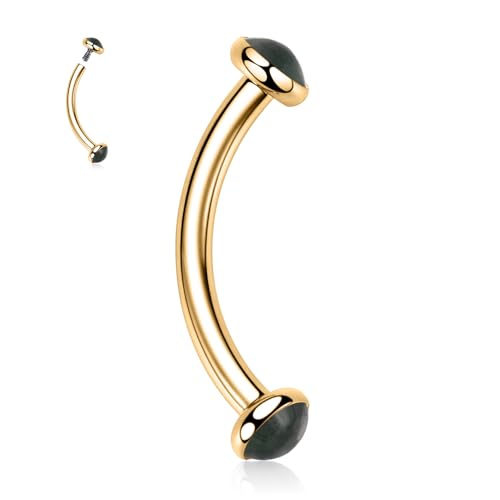 GAGABODY Titanium Eyebrow Jewelry - Curved Barbell & Labret Stud, 16g - Belly Button Ring & Cartilage Earring - Opal Bridge Jewelry - color: 1Pc-Disc Shape Gold+Green Agate