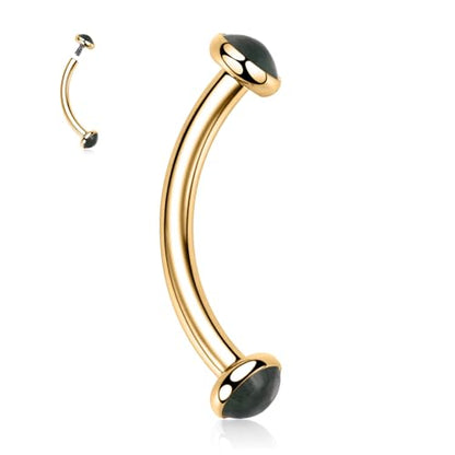 GAGABODY Titanium Eyebrow Jewelry - Curved Barbell & Labret Stud, 16g - Belly Button Ring & Cartilage Earring - Opal Bridge Jewelry - color: 1Pc-Disc Shape Gold+Green Agate