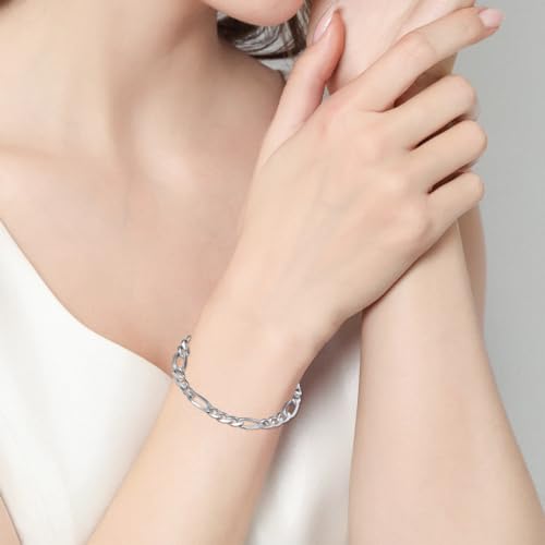 925 Sterling Silver Figaro Bracelet 4MM 5.5MM Diamond-Cut Figaro Chain Bracelet for Men Women - color: Width: 5.5mm, size: 8.5 inches
