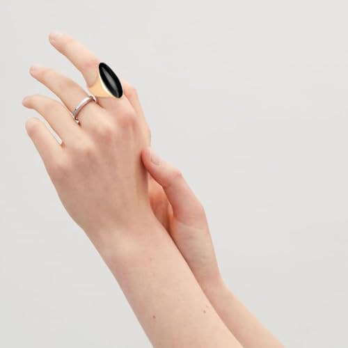 HAIXIAN Exaggerated Gemstone Ring,Big 14K Gold Plated Eye Shape Stone Chunky Statement Ring,Cocktail Party Ring Jewelry Gift for Women - color: A07_Black