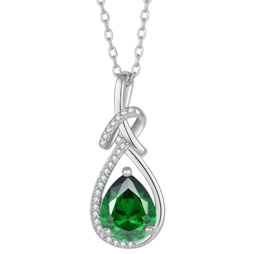 Infinity Teardrop Necklace Silver Tone Pendant Birthstone Jewelry for Women - color: Emerald Green