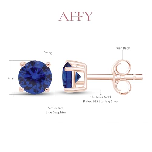 Birthstone Stud Earrings for Women 4MM Round Simulated Gemstone Studs | Push Back Earrings In 14K Gold Over Sterling Silver - color: September - Blue Sapphire
