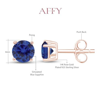 Birthstone Stud Earrings for Women 4MM Round Simulated Gemstone Studs | Push Back Earrings In 14K Gold Over Sterling Silver - color: September - Blue Sapphire