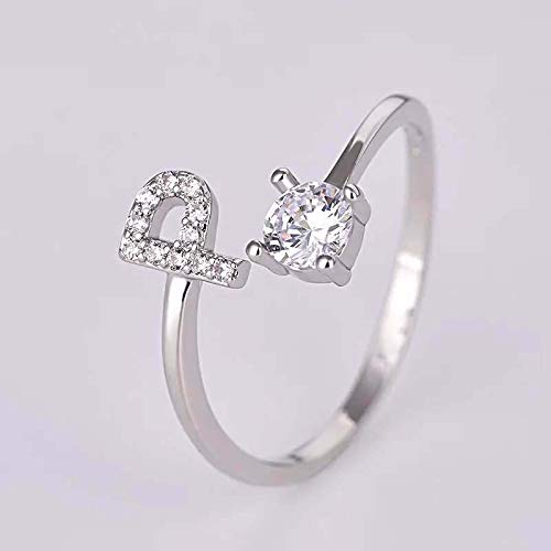 FUTIMELY Initial Letter Ring Alphabet Ring A-Z Silver Crystal Open Adjustable Personalized Initial Ring for Women - style: P