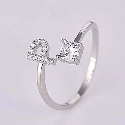 FUTIMELY Initial Letter Ring Alphabet Ring A-Z Silver Crystal Open Adjustable Personalized Initial Ring for Women - style: P