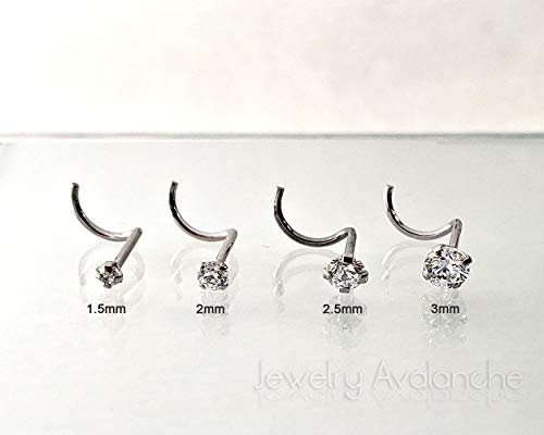 Jewelry Avalanche Solid 14Kt Gold Nose Screw, 24G Nose Hook, Nose Stud, 14kt Yellow Gold or 14kt White Gold Nose Ring Prong Set CZ Accent - style: 14kt white gold w/ 3mm cz