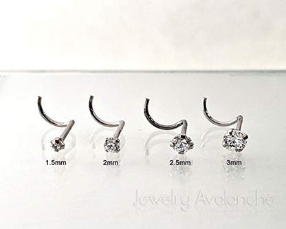 Jewelry Avalanche Solid 14Kt Gold Nose Screw, 24G Nose Hook, Nose Stud, 14kt Yellow Gold or 14kt White Gold Nose Ring Prong Set CZ Accent - style: 14kt white gold w/ 3mm cz