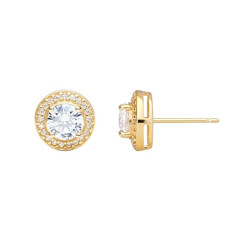Amazon Essentials Cubic Zirconia Classic Halo Stud Earrings in Sterling Silver - color: Yellow Gold