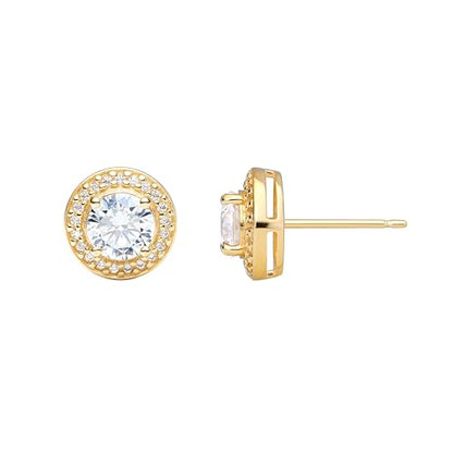Amazon Essentials Cubic Zirconia Classic Halo Stud Earrings in Sterling Silver - color: Yellow Gold