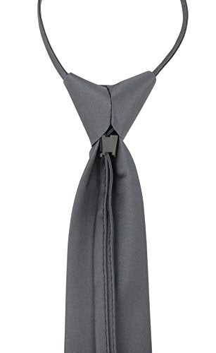 Vesuvio Napoli PreTied Men's Necktie Solid Color Mens Adjustable Zipper Neck Tie - color: Charcoal Gray