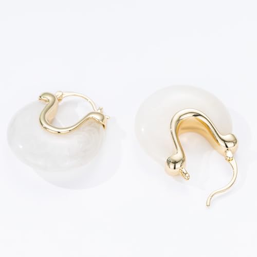 Chunky Gold Resin Hoop Earrings Leverback Statement Huggie Hoops Dangle Drop Dressy Earring Prom Festival Vacation Jewelry for Women - color: White, size: Drop