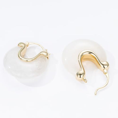 Chunky Gold Resin Hoop Earrings Leverback Statement Huggie Hoops Dangle Drop Dressy Earring Prom Festival Vacation Jewelry for Women - color: White, size: Drop
