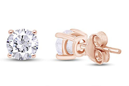 Birthstone Stud Earrings for Women 4MM Round Simulated Gemstone Studs | Push Back Earrings In 14K Gold Over Sterling Silver - color: April - Cubic Zirconia