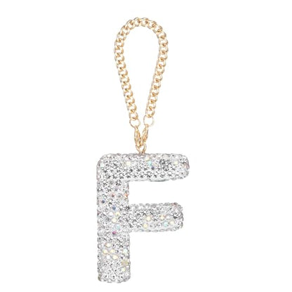 MECCANIXITY Bling Car Letter Charm, Initial F Letter Interior Car Rear View Mirror Decoration Hanging Crystal Ornaments for Women Bags Water Cup DIY Craft, White - style: Letter F