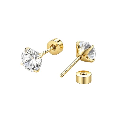 Titanium Moissanite Diamond Stud Earrings G23 Implant Grade Screw Flat Back Earring Hypoallergenic Pure Titanium Tragus Labret Cartilage Helix F136 Piercing Jewelry for Women Men - color: Gold, size: 3mm(0.1ct*2)