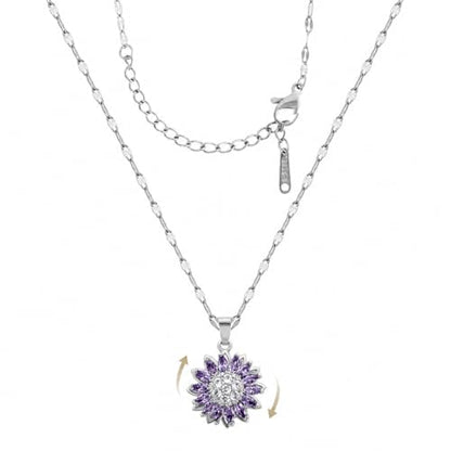 Sunflower Fidget Necklace for Women Gold Moon Necklace Rotating Heart Necklaces Spinning Crystal Flower Anxiety Necklaces Crescent Moons Jewelry Accessories - color: Silver Purple